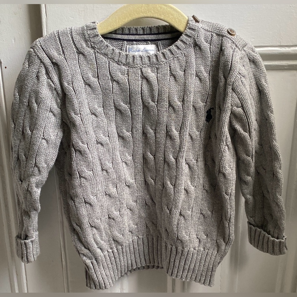 Ralph Lauren Gray Cable Knit Crewneck Sweater